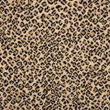 A close-up of a leopard print broadloom in tan and black spots on a beige background.