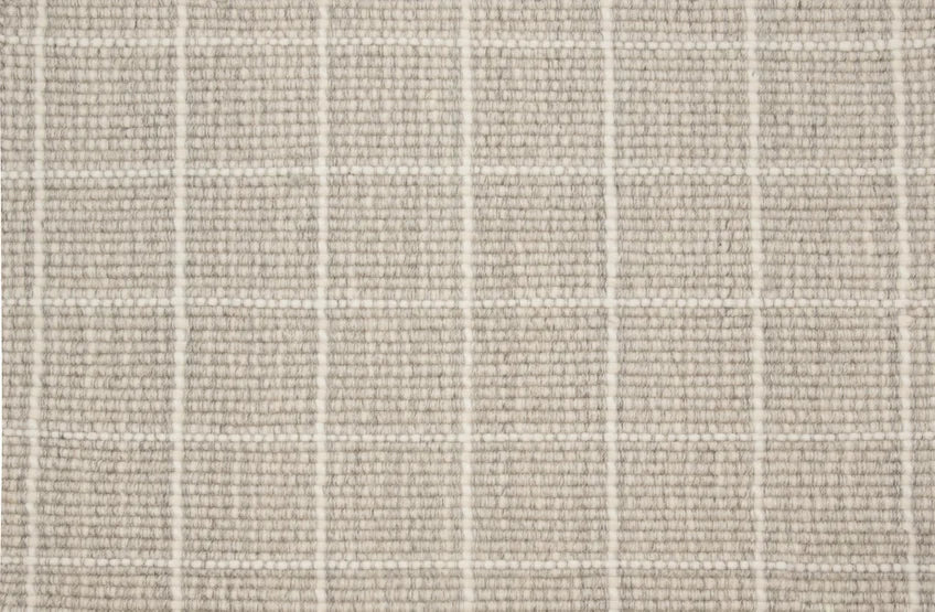 Broadloom carpet swatch in a checkered pattern in a light grey design