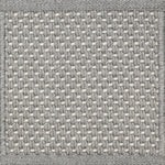 Close-up of woven carpet with a grid pattern in gray and white.