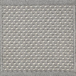 Close-up of woven carpet with a grid pattern in gray and white.