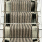 Striped flatweave runner in ivory and black on white staircase