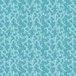 Coral pattern with tiny painted floral designs in tonal blue.