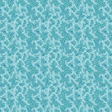 Coral pattern with tiny painted floral designs in tonal blue.