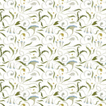 Floral pattern with green and white flowers on a white background