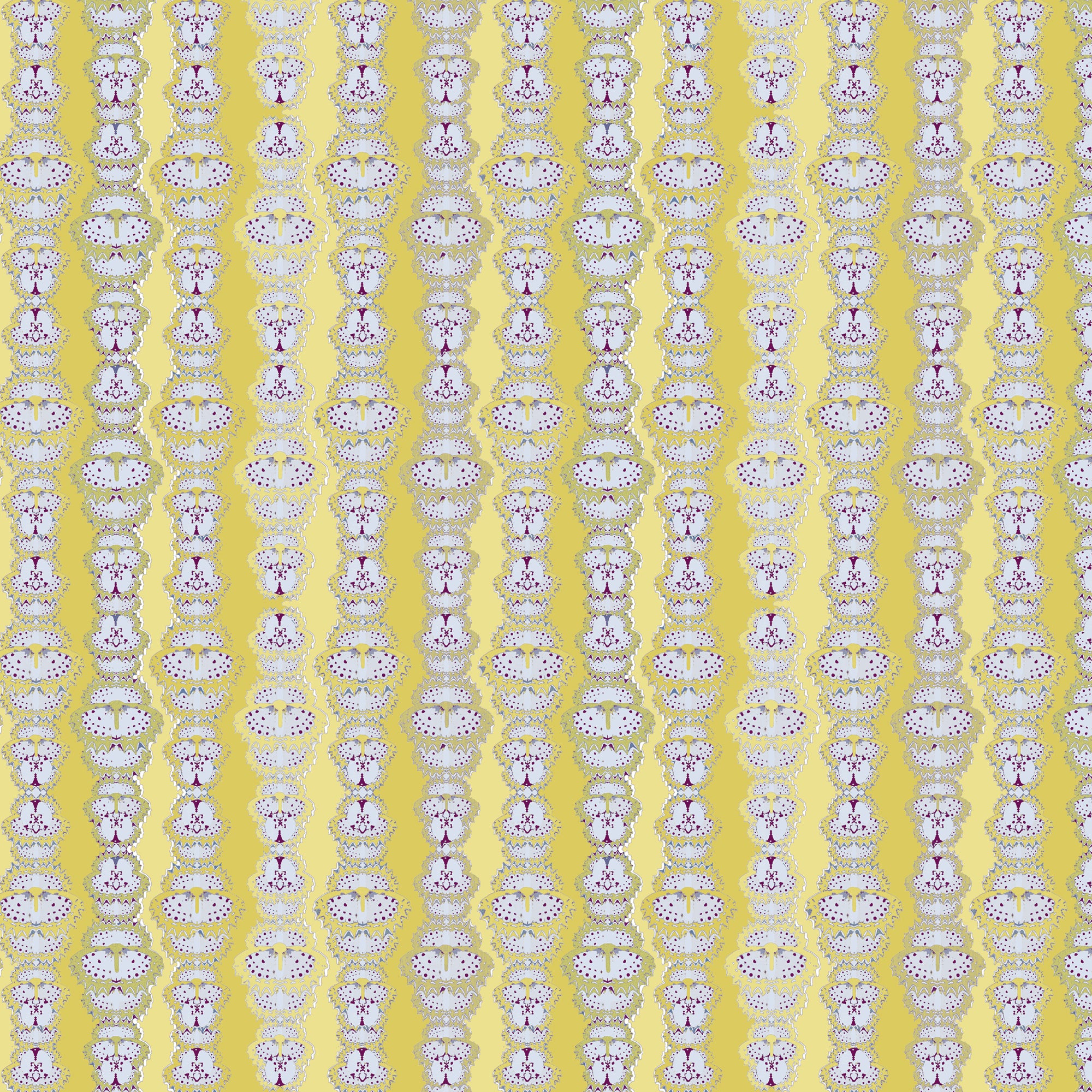 Striped Pattern made with white butterfly wing silhouettes on tonal yellow ground. 
