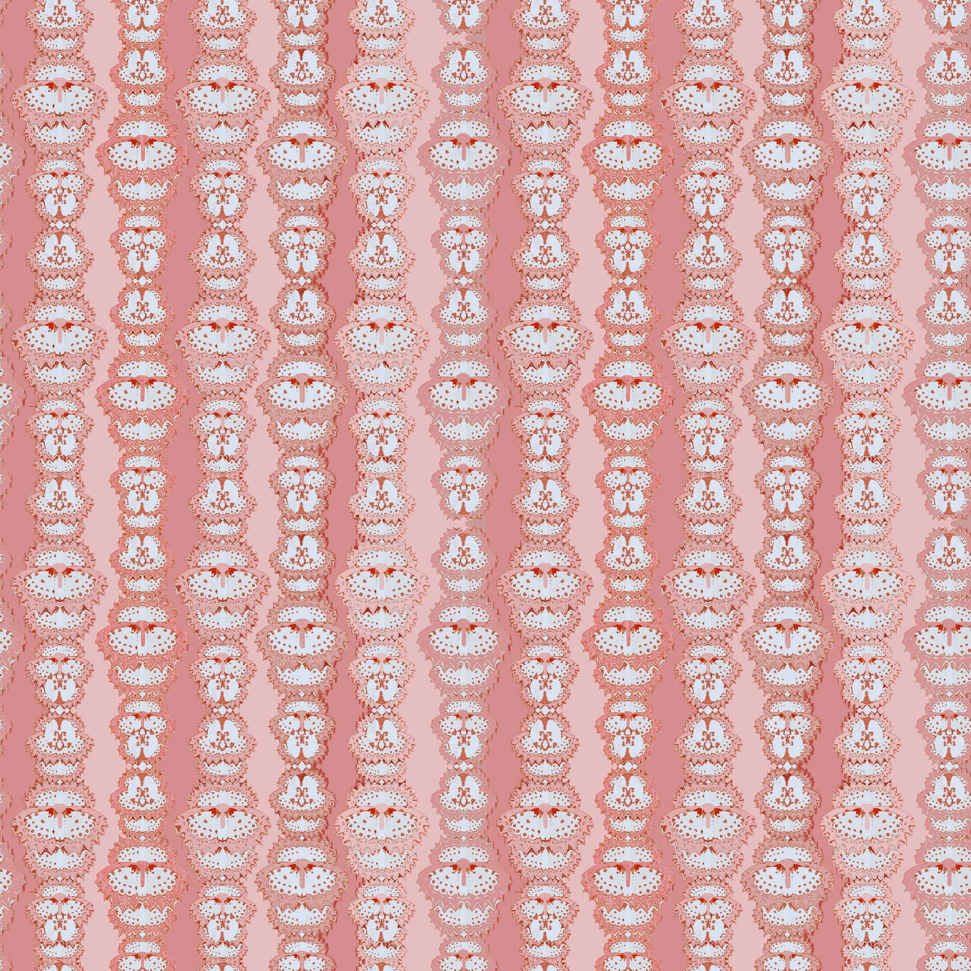 Striped Pattern made with white butterfly wing silhouettes on tonal pink ground. 