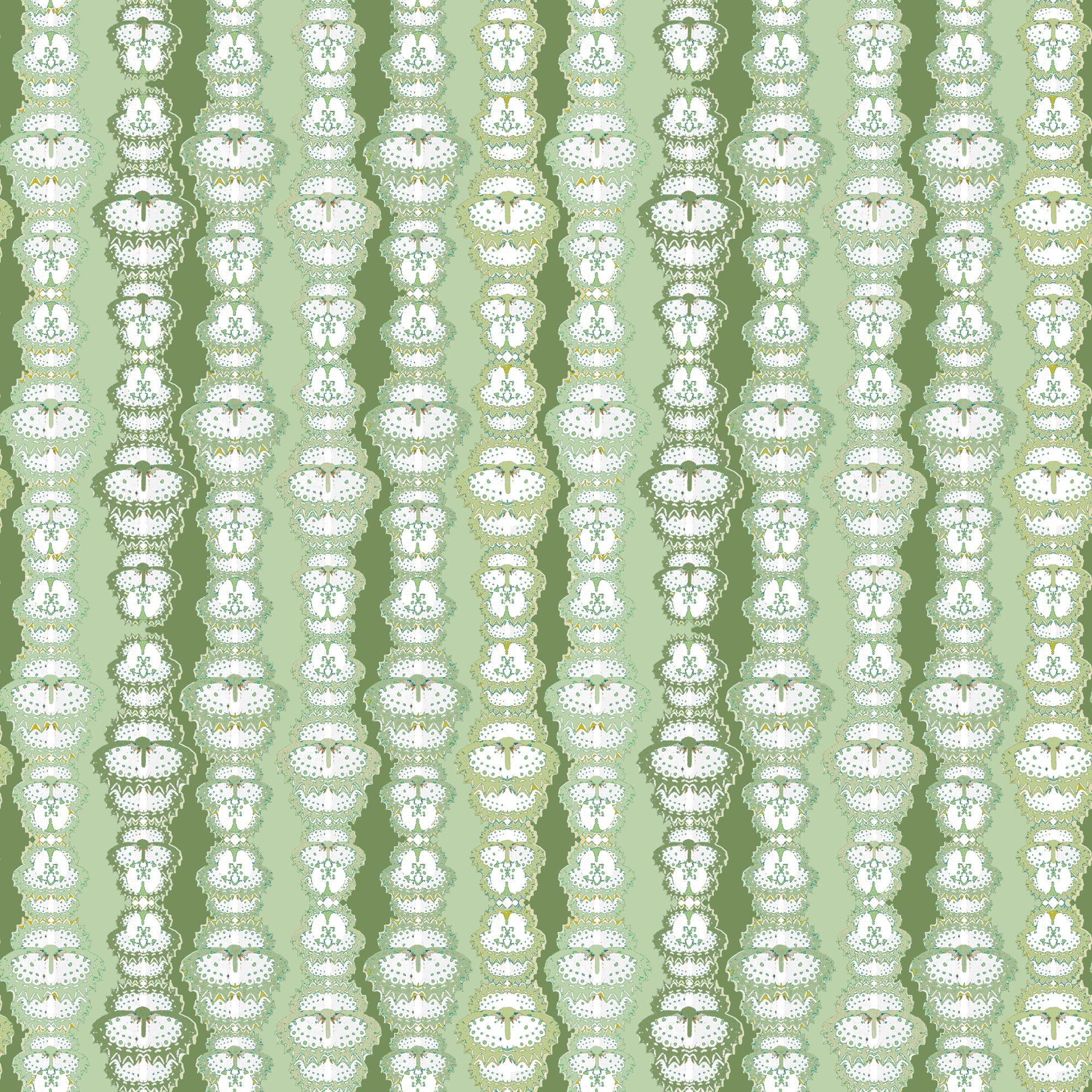 Striped Pattern made with white butterfly wing silhouettes on tonal green ground. 