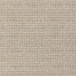 Detail of a linen fabric in a repeating abstract gridded pattern in beige on a cream field.