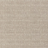 Detail of a linen fabric in a repeating abstract gridded pattern in beige on a cream field.