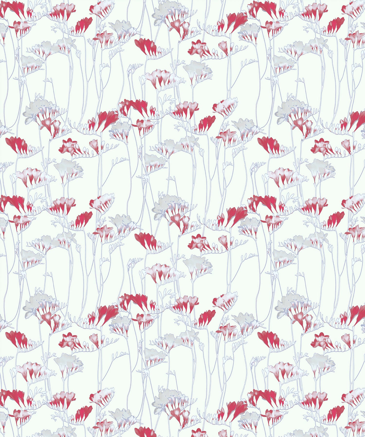 Pattern of red and white flowers on a white background