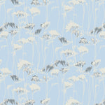 Floral pattern with white and gray flowers on a light blue background