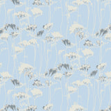Floral pattern with white and gray flowers on a light blue background