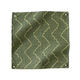 Pinned swatch of woven fabric with chevron stripe in green. 