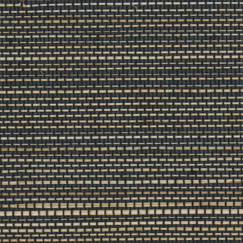 Detail of a grasscloth wallpaper panel with a textured weave in shades of grey, brown and black.