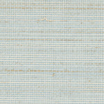 Detail of a grasscloth wallpaper panel with a textured weave in shades of pastel, blue and turquoise.