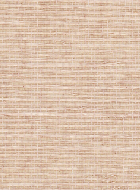 Detail of a sisal grasscloth wallpaper in pale pink on a paper backing.