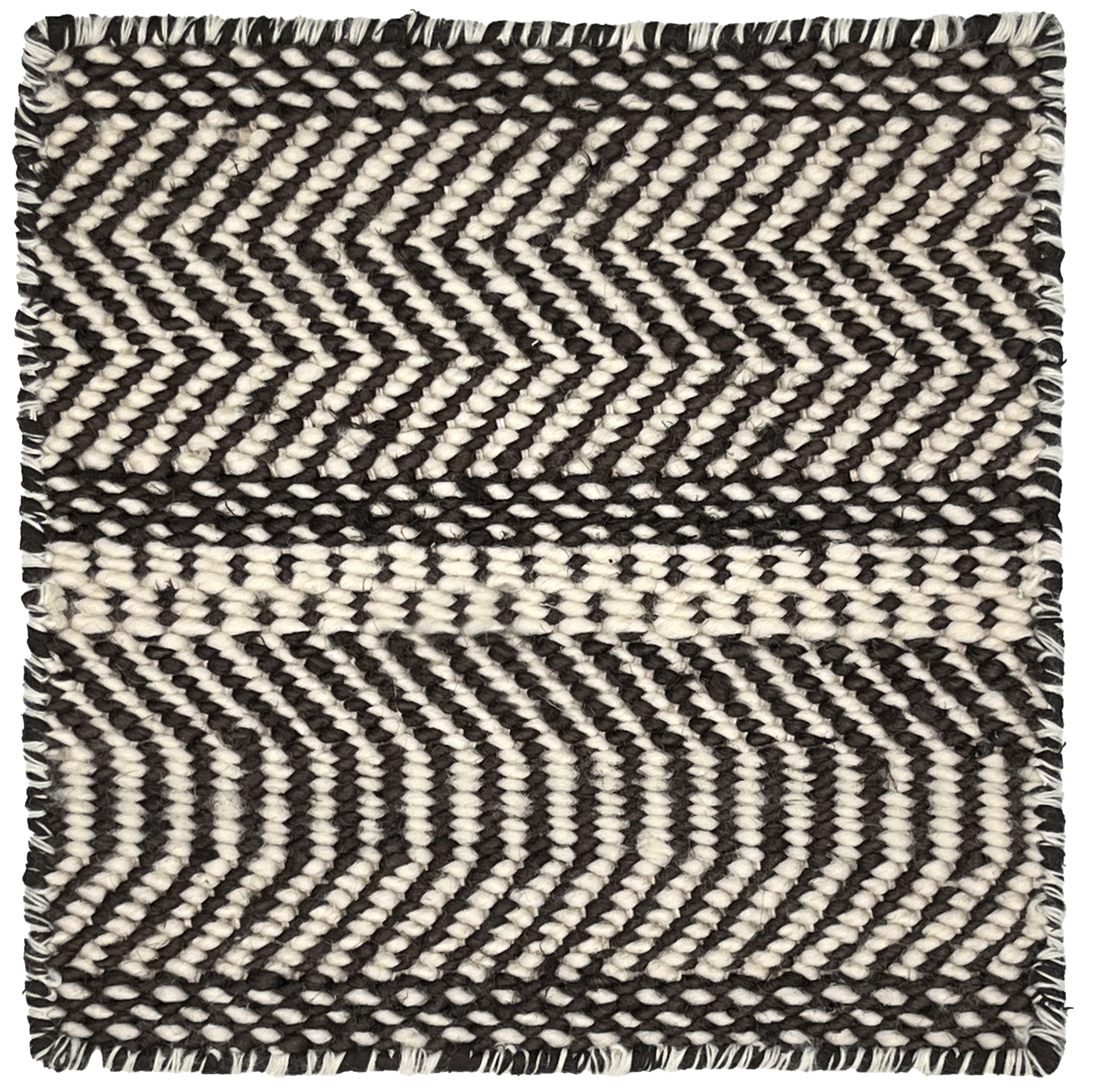 Black and white zigzag patterned rug with boundedges