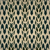 Handknotted rug in a petal pattern in shades of dark green on cream. 