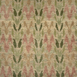 Textured rug with a pattern of pink flowers and green leaves on a beige background