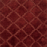 Close-up of a handknotted rust red fabric with a geometric pattern