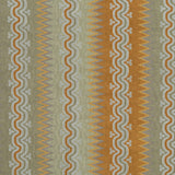 Handwoven silk fabric with wavy lines in orange, yellow, sage green and white. 