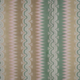 Handwoven silk fabric with wavy lines in beige green, and pink.