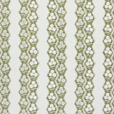 Fabric in a botanical stripe print in olive on a white field.