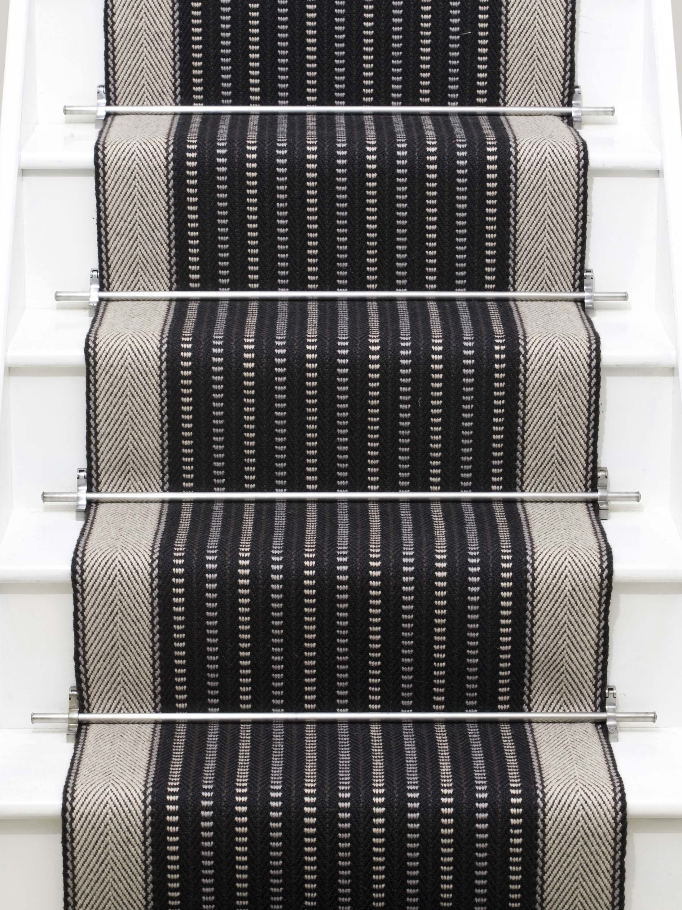 Striped flatweave runner in black and white