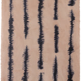 Sheet of hand-painted wallpaper with an irregular vibrating linear pattern in navy on a tan field.