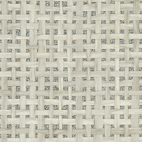 Detail of a paperweave grasscloth wallpaper in cream on a metallic paper backing.