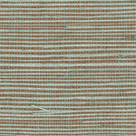 Detail of a sisal grasscloth wallpaper in pastel blue on a brown paper backing.