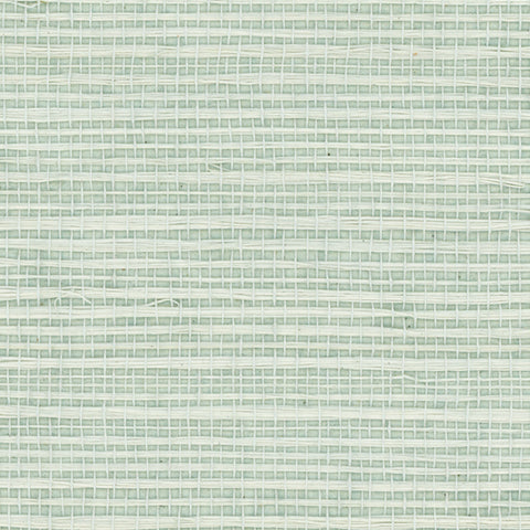 Detail of a sisal grasscloth wallpaper in cream on a pastel blue paper backing.
