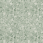Woven performance fabric in playful greek key motif in ivory on a green field. 