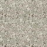 Woven performance fabric in playful greek key motif in ivory on a brown field.