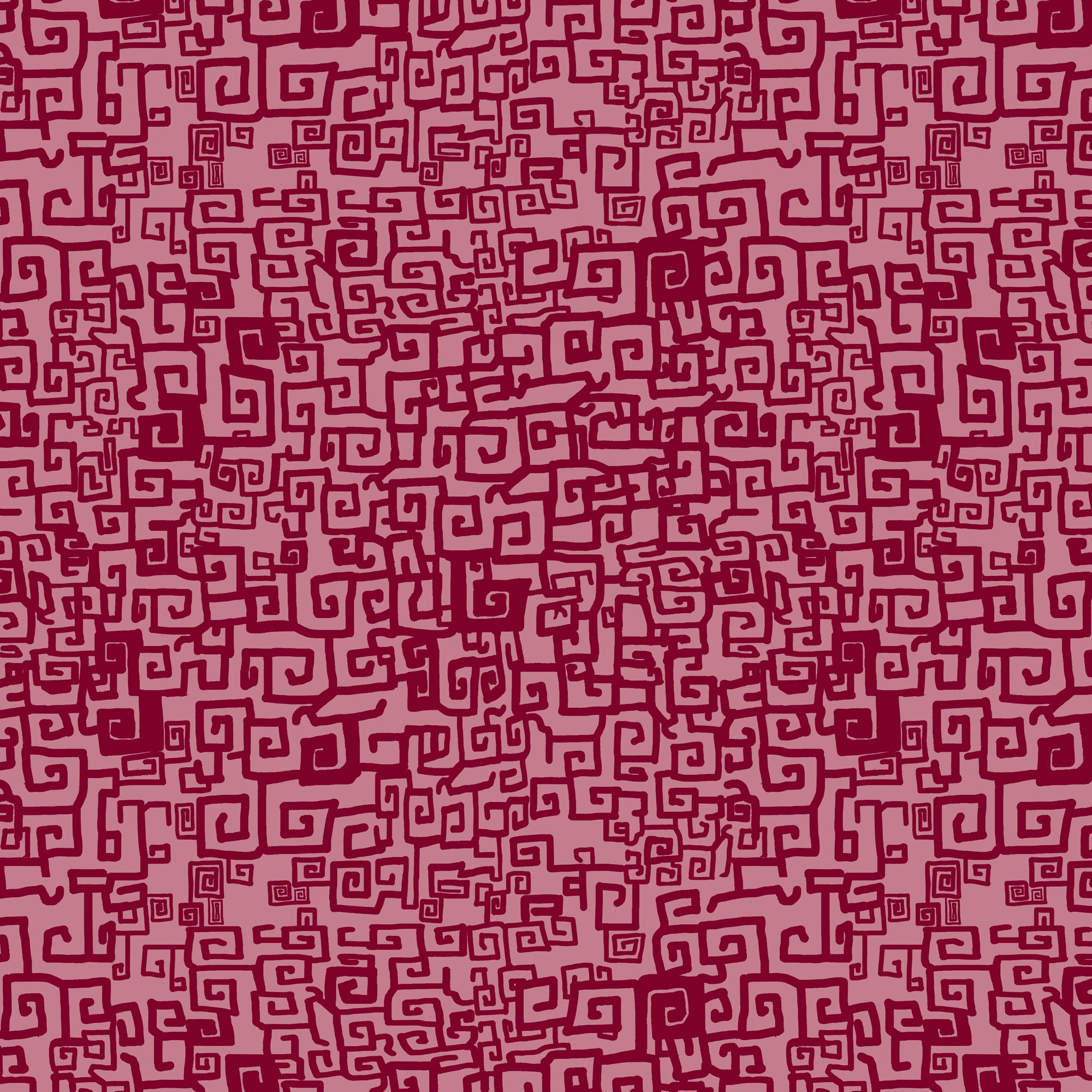 Hand drawn Greek Key pattern in fuchsia red on pink.