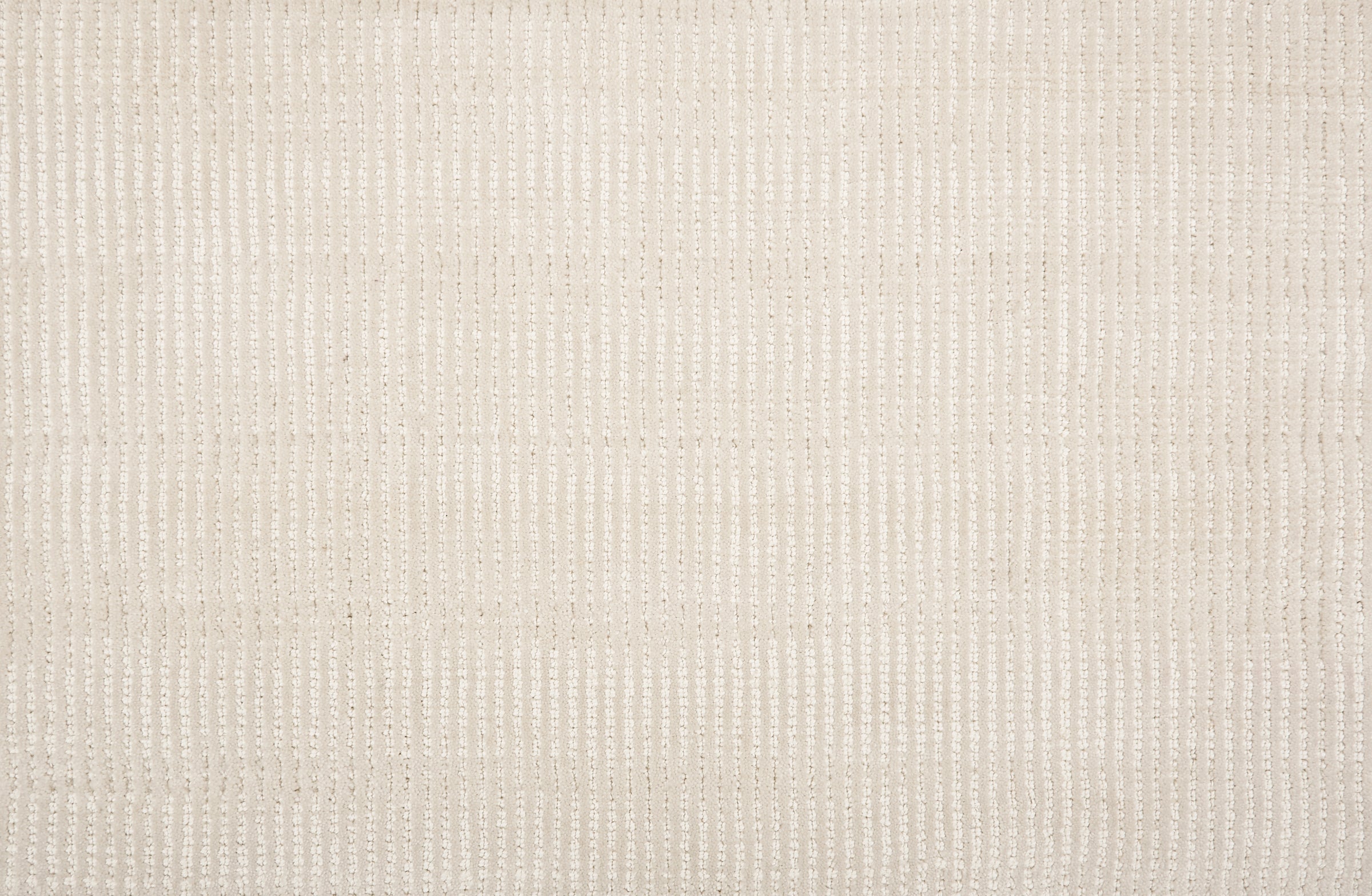 Broadloom carpet sample in a thin ribbed stripe in ivory.
