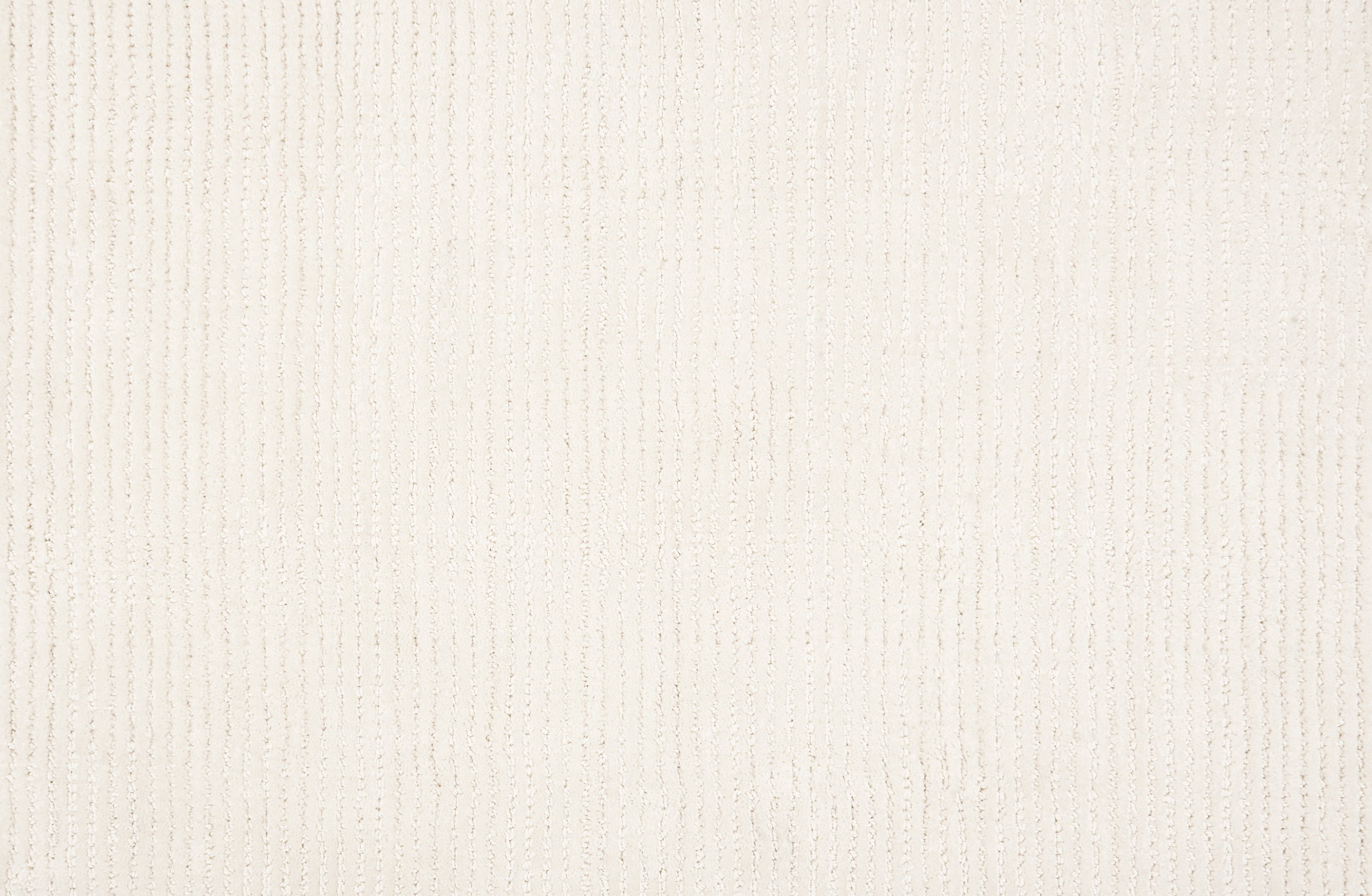 Broadloom carpet sample in a thin ribbed stripe in bright white.