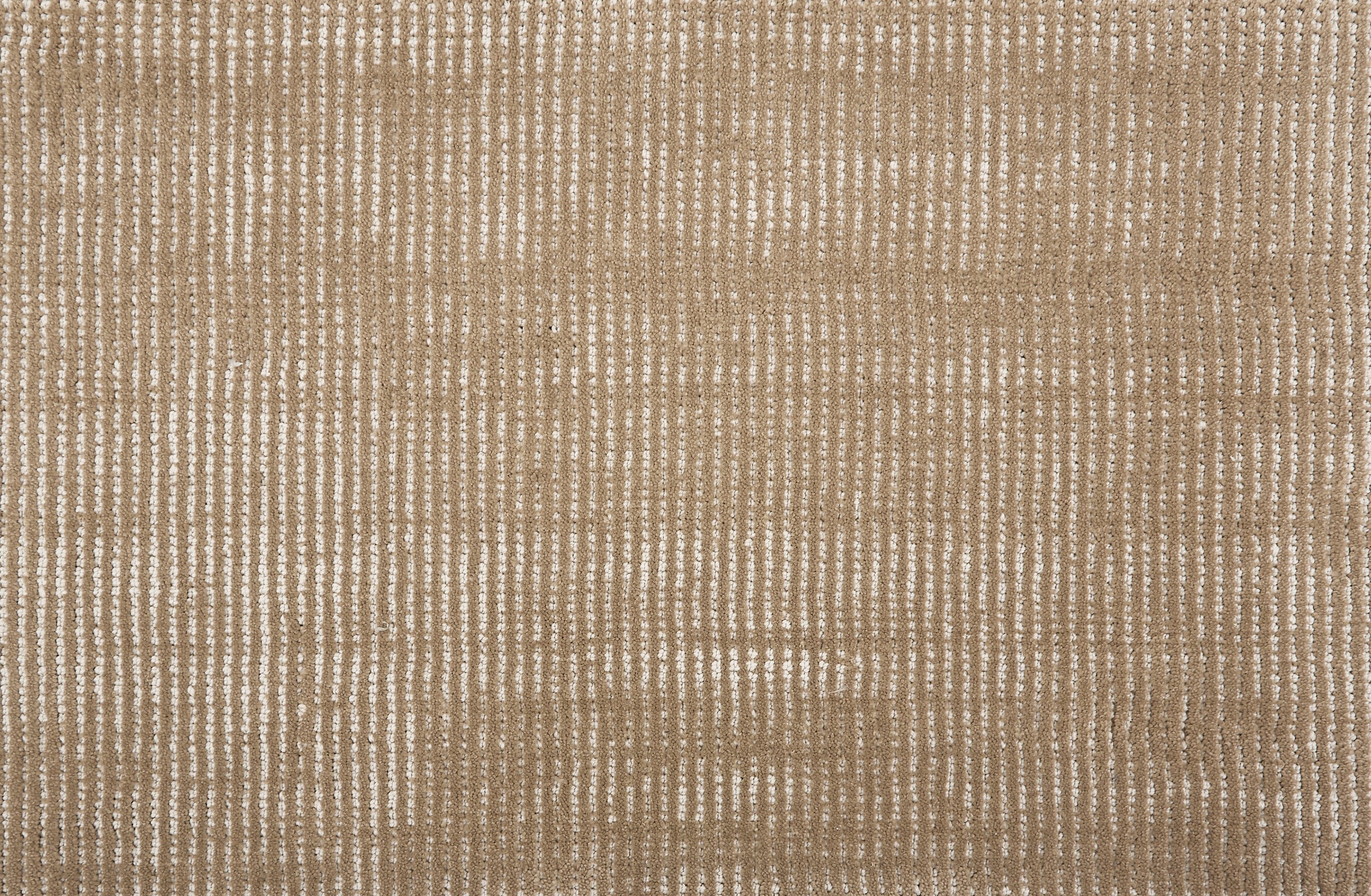 Broadloom carpet sample in a thin ribbed stripe in taupe.
