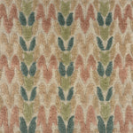 Textured fabric with a leaf pattern in pastel tones on a beige background