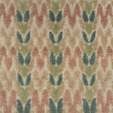 Textured fabric with a leaf pattern in pastel tones on a beige background