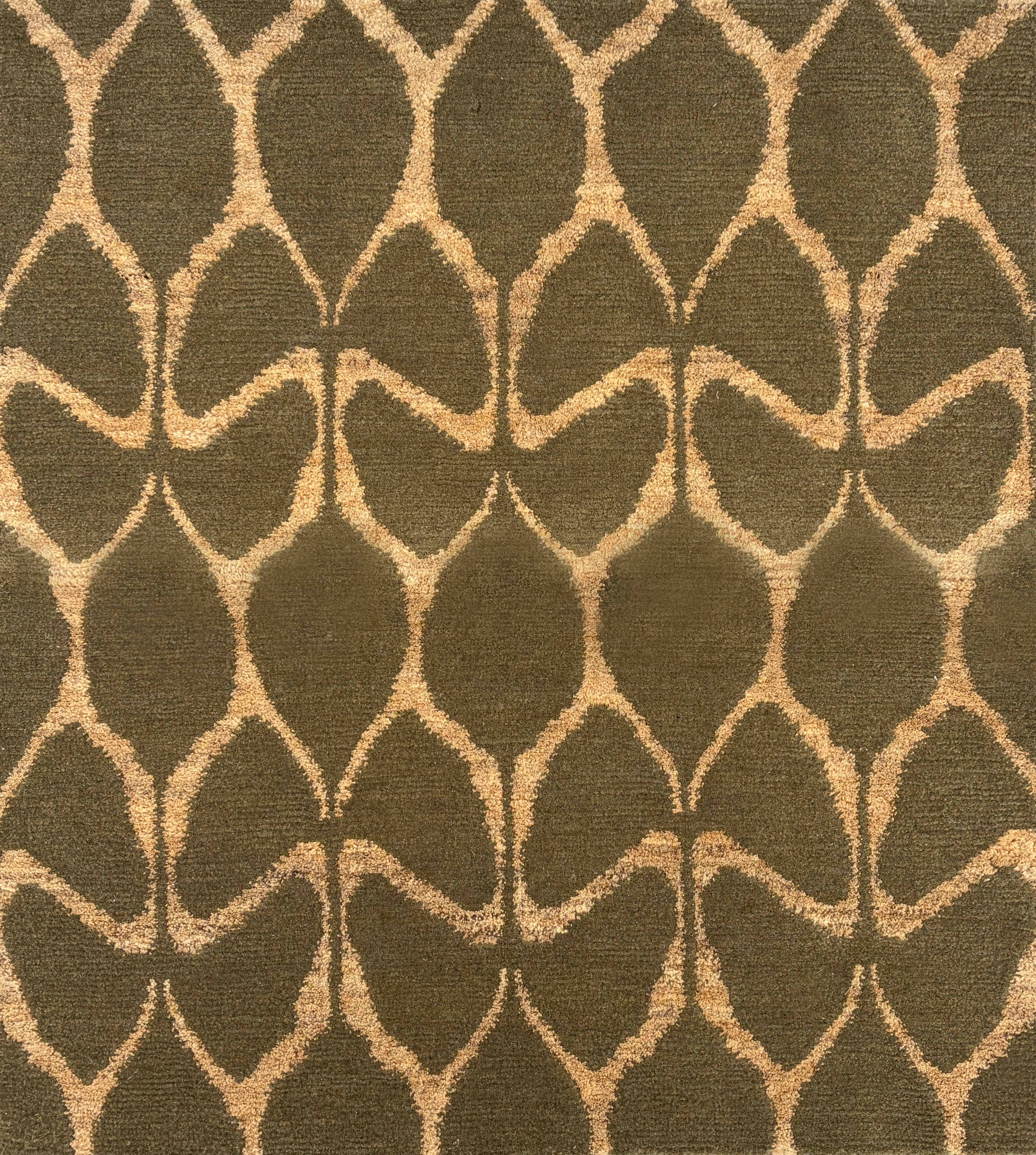 Patterned fabric with geometric design on a dark green background