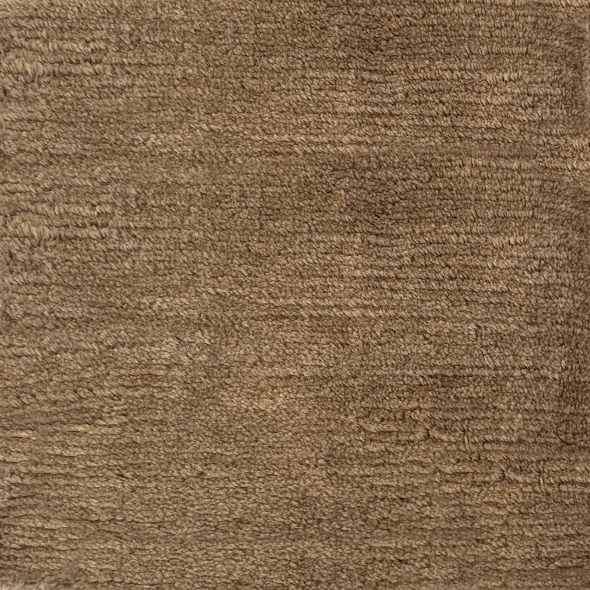 Handknotted rug with solid cut pile in brown wool and silk