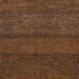 Handknotted rug sample in a warm brown with navy stripe.
