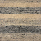 Flatwoven rug in a wide stripe in muted blue with strié cream and navy stripes.