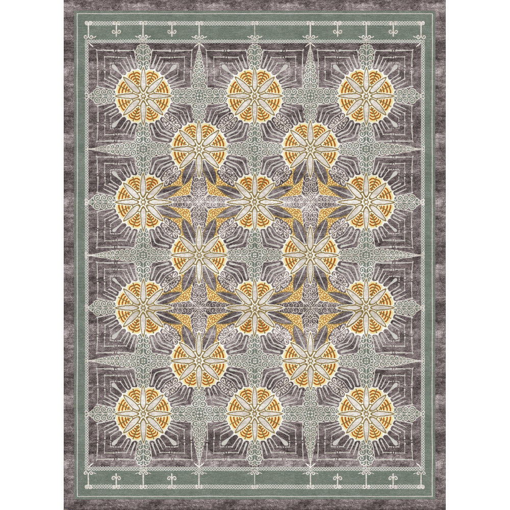 Decorative rug with geometric pattern on a plain background
