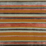 Striped handknotted rug with pink, tan, grey and aqua.