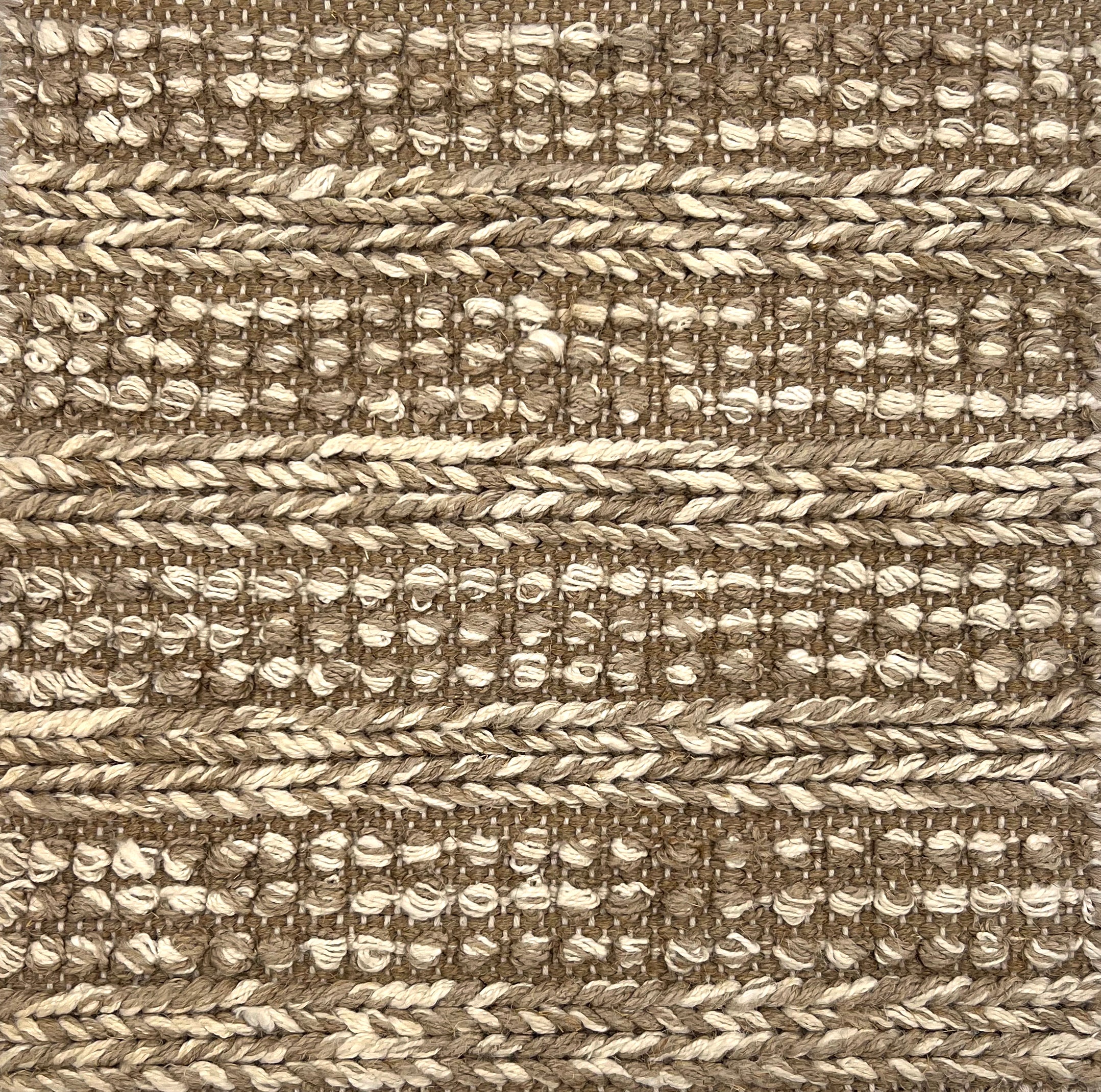 Flateave rug with a textural braided stripe in mixed brown and cream fibres. 