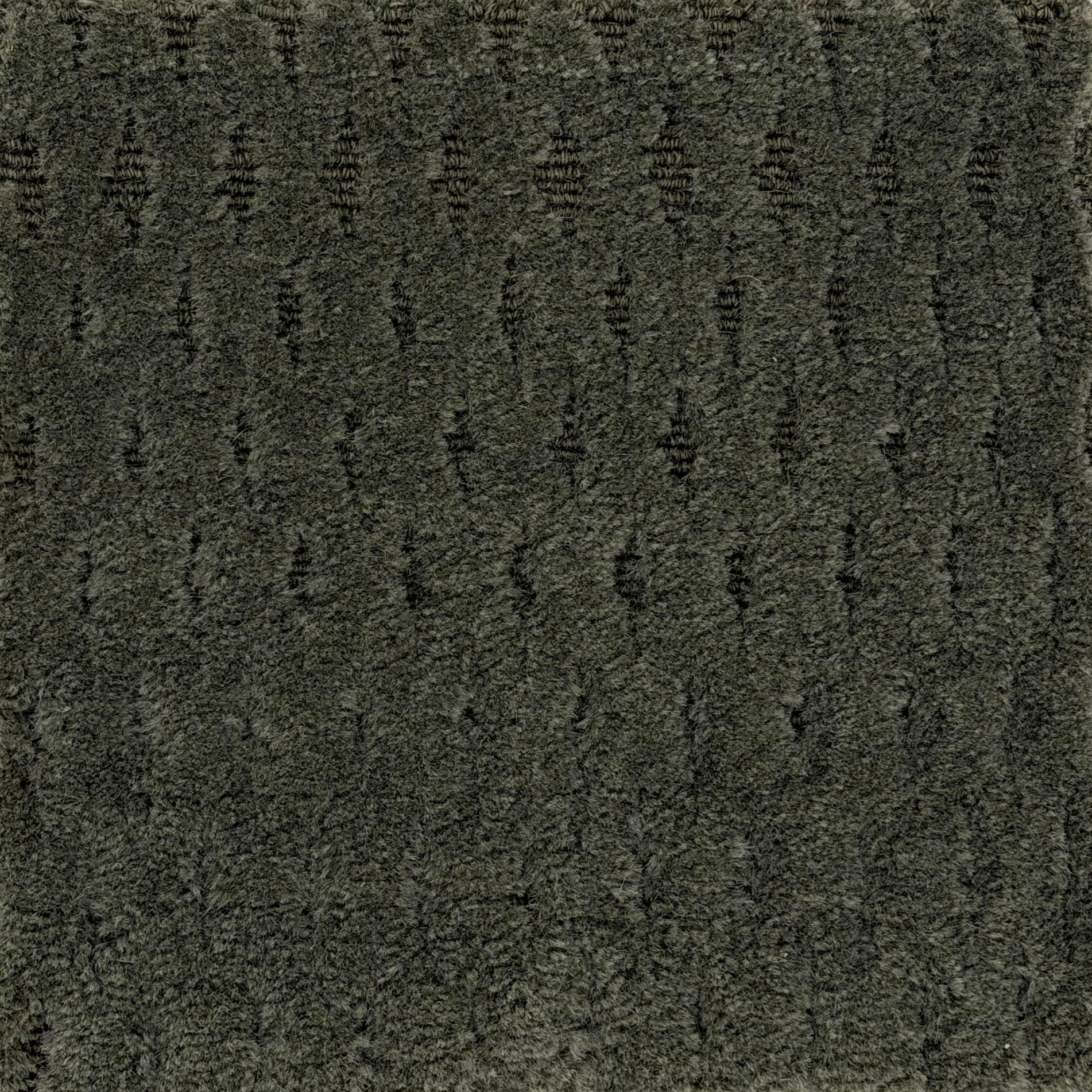 Handknotted hi-lo diamond lattice patterned rug in dark charcoal grey.
