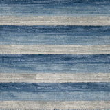 Textured blue and gray striped handknotted rug