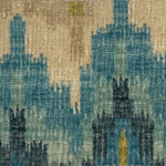 Handknotted rug with an ikat pattern in blue, green, and beige tones